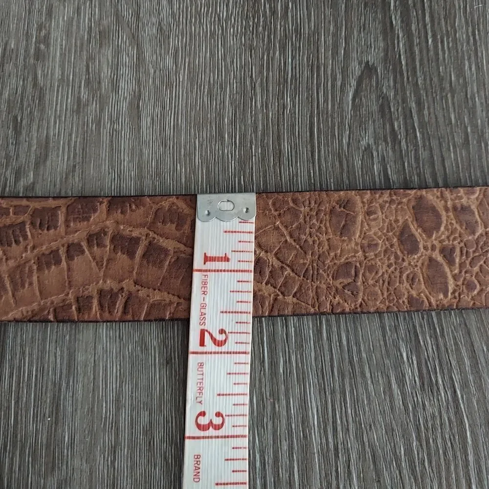 ENMON Brown Embossed Alligator Design Leather Belt Rhinestone Buckle Large